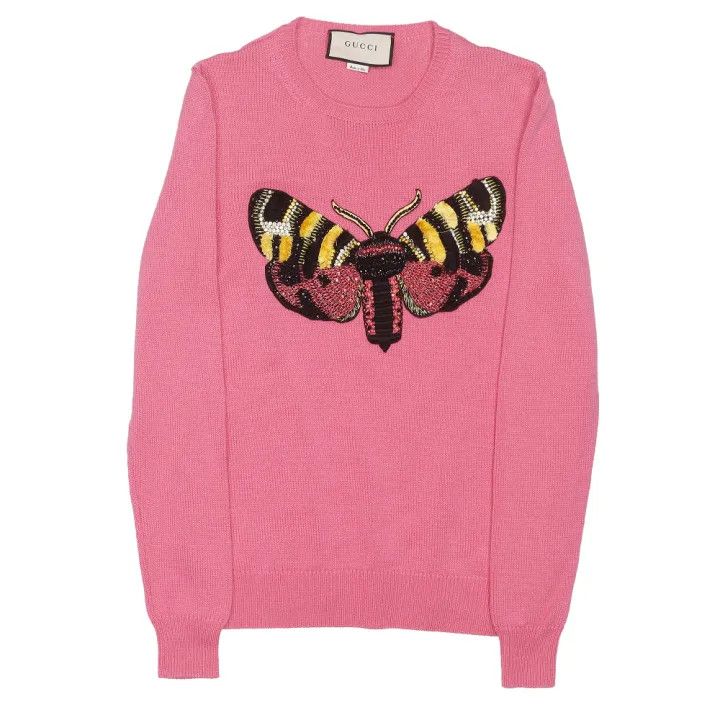 Gucci Pink Long Sleeve Knit Sweater with Butterfly