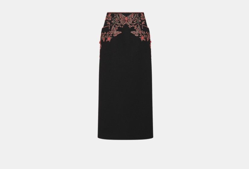 Dior o1w1db10325 411J09 Midi Skirt in Black & Coral Size 27" / US 4 / IT 40 - 1 Thumbnail