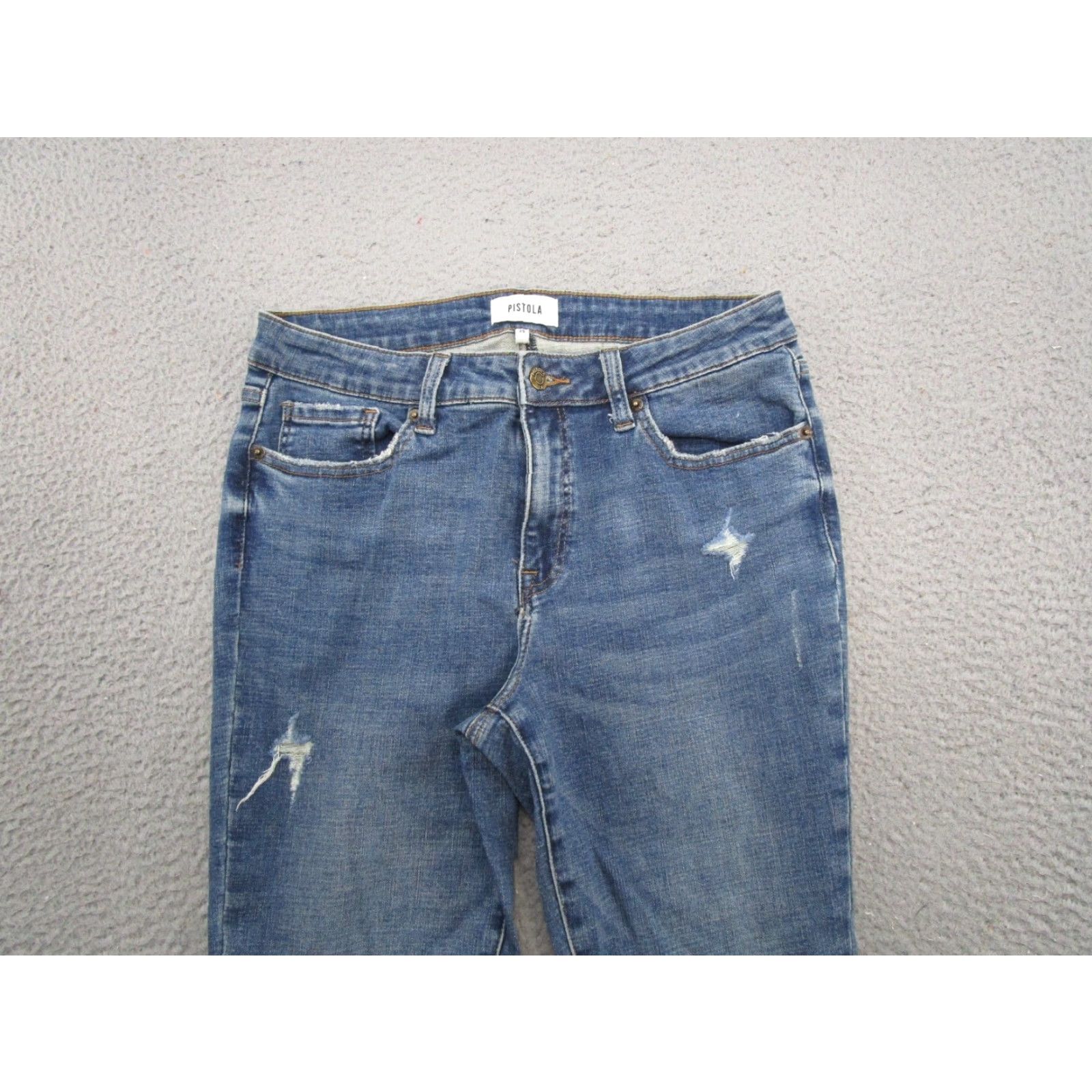 Pistola Pistola Women's Blue Stretch Distressed Skinny Jeans Size 29 Mid Rise Jeans Women Blue Stretch Distressed Skinny Size 29 Size 29" - 3 Thumbnail