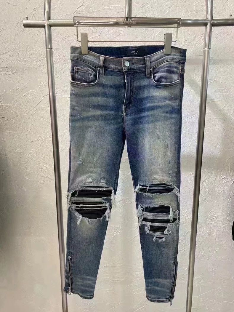 Amiri Amiri Washed blue leather zipper destroys jeans 2501-Nextar Size US 29 - 1 Thumbnail
