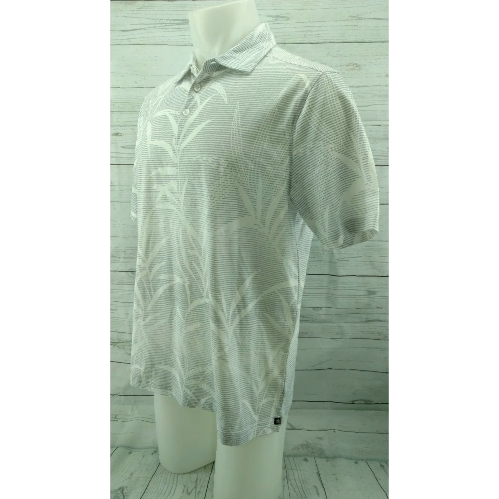 Nat Nast Nat Nast Mens Medium Polo Shirt Short Sleeve White Striped with Leaf Pattern Size US M / EU 48-50 / 2 - 2 Thumbnail