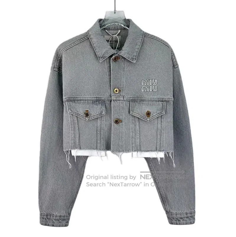 Miu Miu Miu Miu Gray Cropped Cotton Jacket for Women . Size XS / US 0-2 / IT 36-38 - 1 Thumbnail