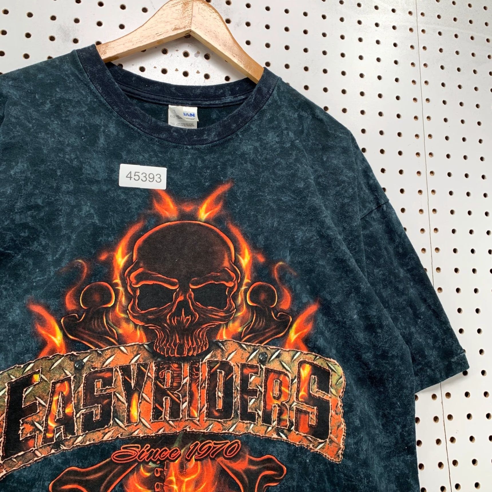 Gildan VINTAGE Easy Rider Skull Flame Shirt Mens XL Black Acid Wash Motorcycle Biker Gildan Cotton Knit Crew Neck Short Sleeve T-Shirt Size US XL / EU 56 / 4 - 4 Thumbnail