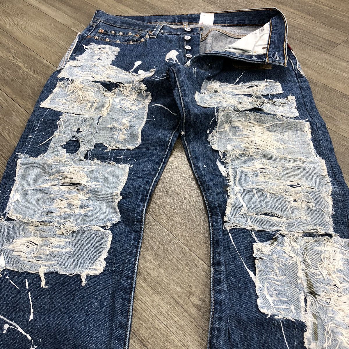 Levi's 90s Vintage Levis 501 USA Rework Painted Custom Blue Jeans Size US 34 / EU 50 - 2 Thumbnail