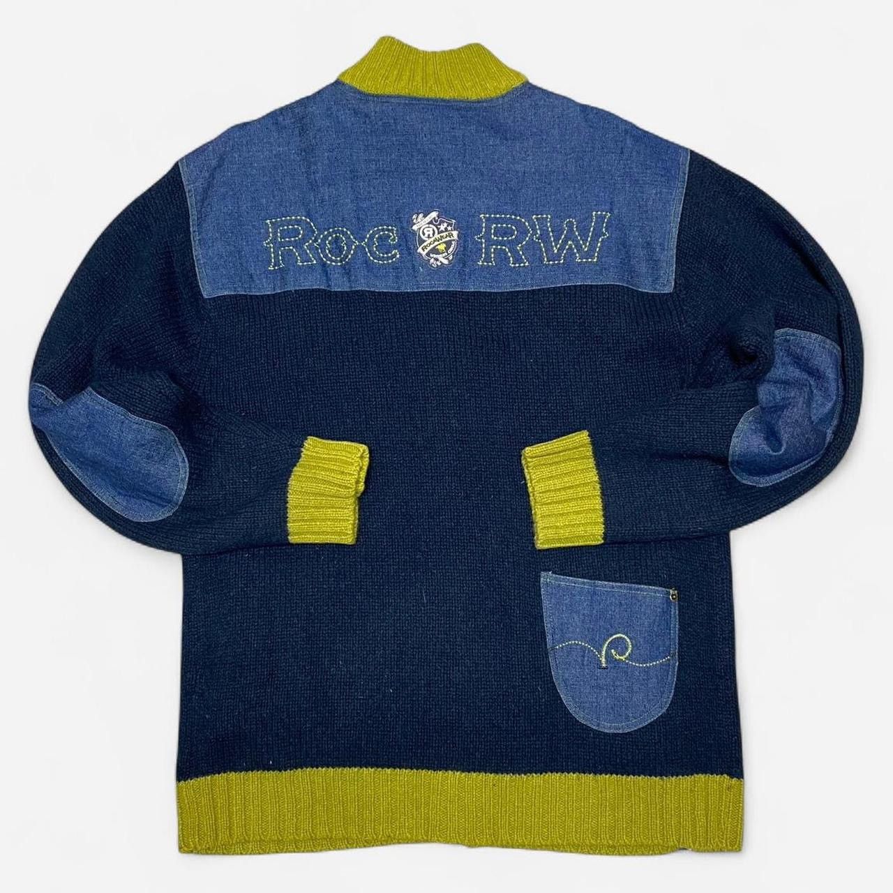 Other Y2K Roca wear wool navy and green zip up sweater Size US L / EU 52-54 / 3 - 6 Thumbnail