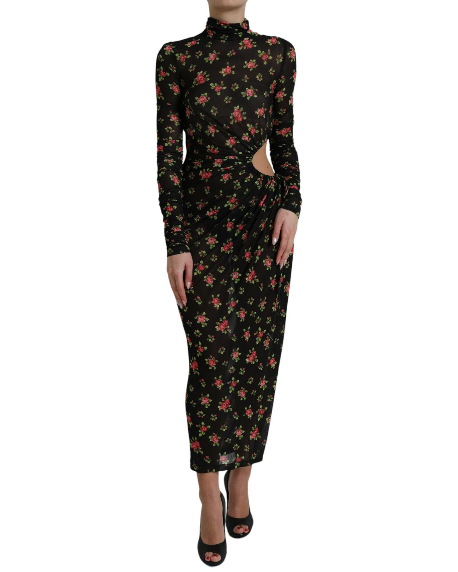 image of Dolce Gabbana Floral Cut Out Sheath Maxi Dress in Black, Women's (Size Small)