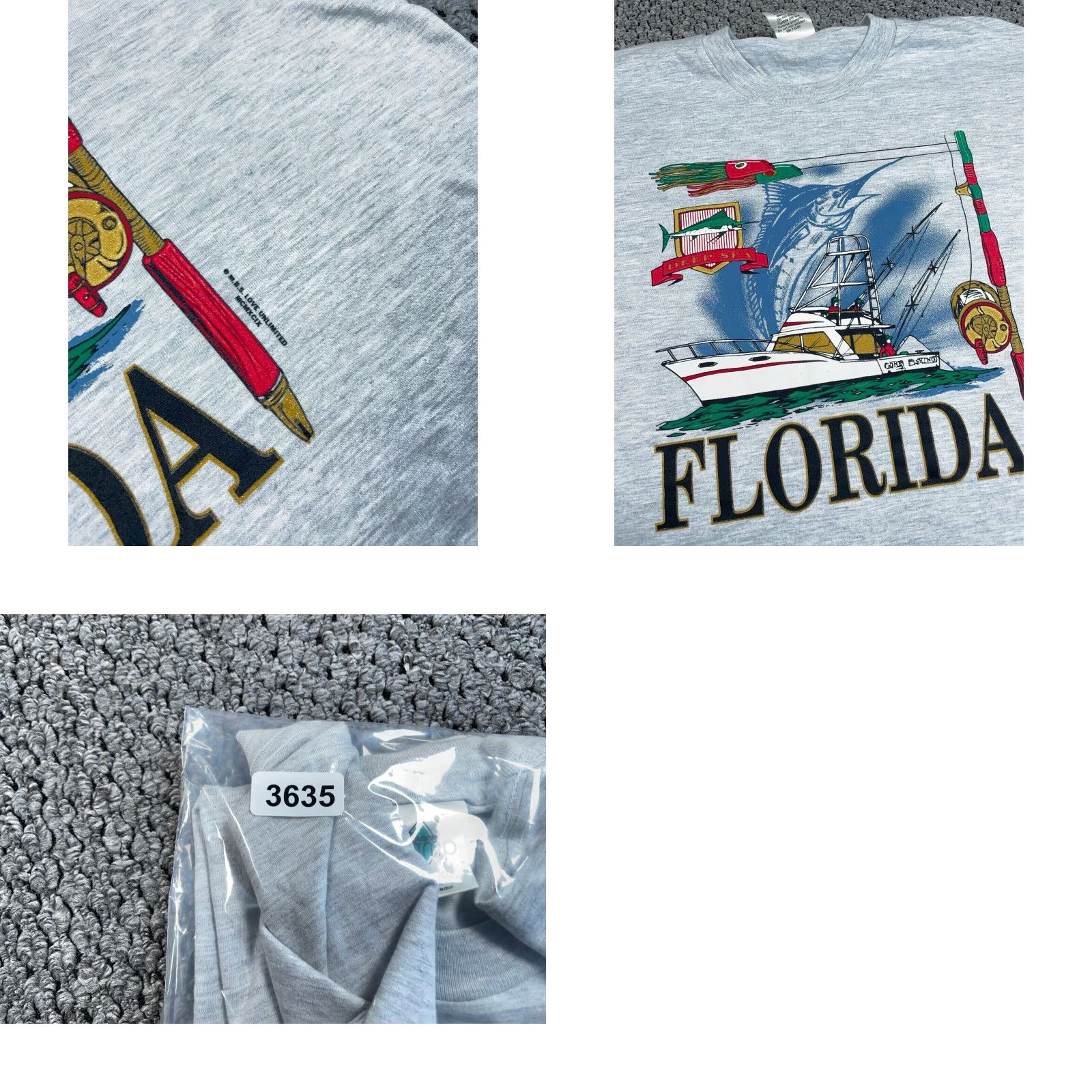 Nautica VINTAGE Florida Nautical Graphic T-Shirt Adult XL Gray 1999 90s Boat Fish Crew Neck Men Shirt Size US XL / EU 56 / 4 - 8 Thumbnail