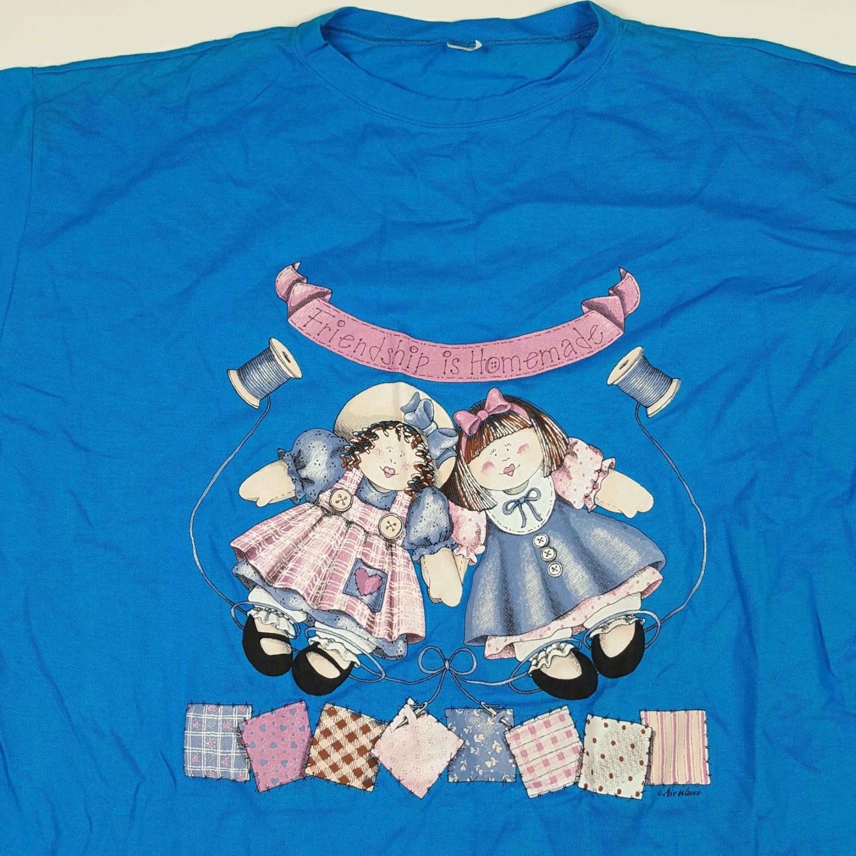 Vintage VINTAGE Airwaves T-Shirt Size 2X Blue Patchwork Short Sleeve Retro 90s Friendship Dolls Mens Size US XXL / EU 58 / 5 - 2 Thumbnail
