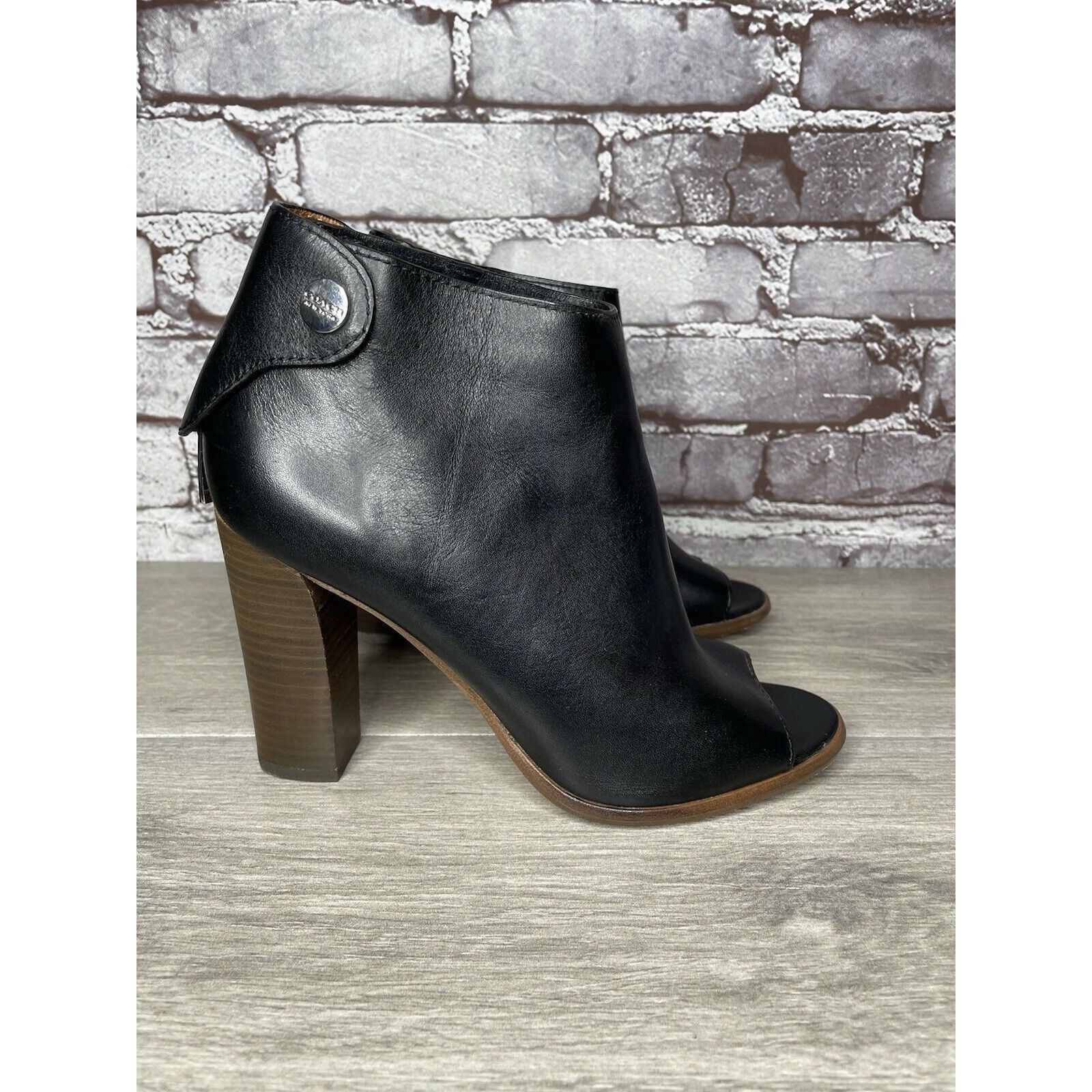Coach Coach Labelle Black Leather Open Toe Booties Heels Shoes Wom Size US 7 / IT 37 - 3 Thumbnail