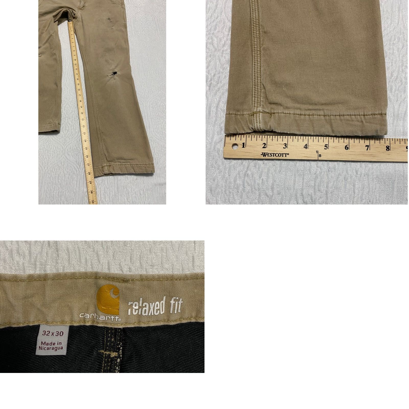 Carhartt Carhartt Relaxed Fit Lined Carpenter Pants Mens 32x28 Khaki Distressed Rip, Utility Pockets, 5-Pocket Design, Canvas Workwear Pants Size US 32 / EU 48 - 8 Thumbnail