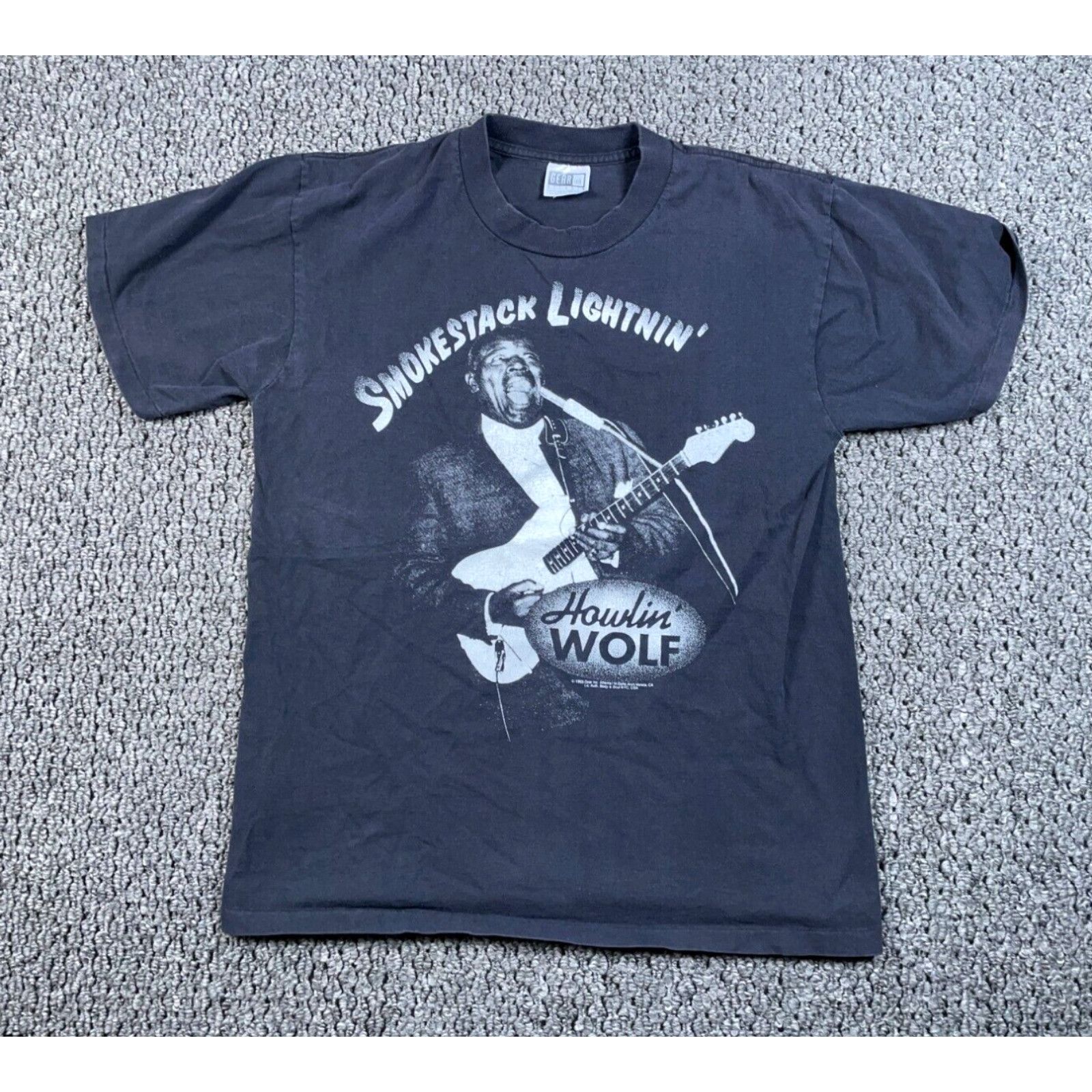image of VTG 90's Howlin' Wolf T-Shirt Adult Large Black Gear Ink Tag Smokestack Lightnin' in White, Men's