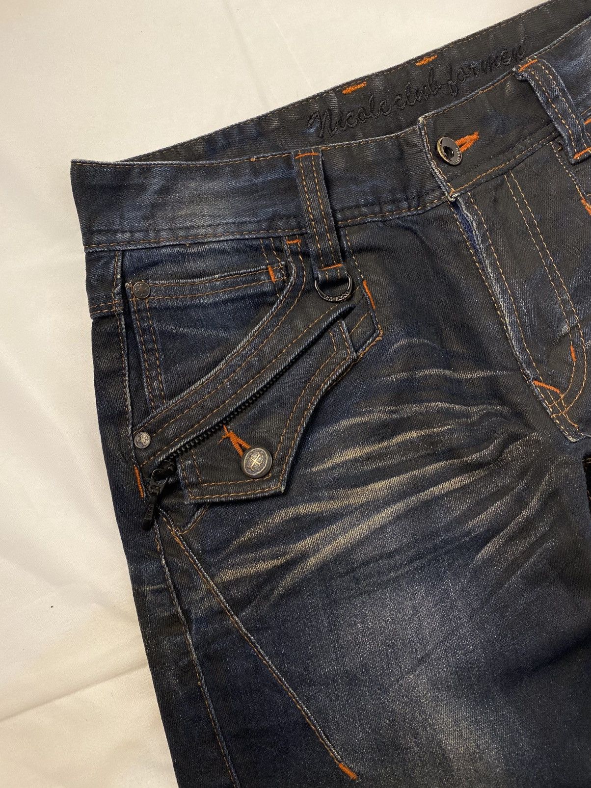 If Six Was Nine Rare 🔥 Nicole Club for Men Waxed Mud Wash Flared Denim Jeans Size US 30 / EU 46 - 10 Thumbnail
