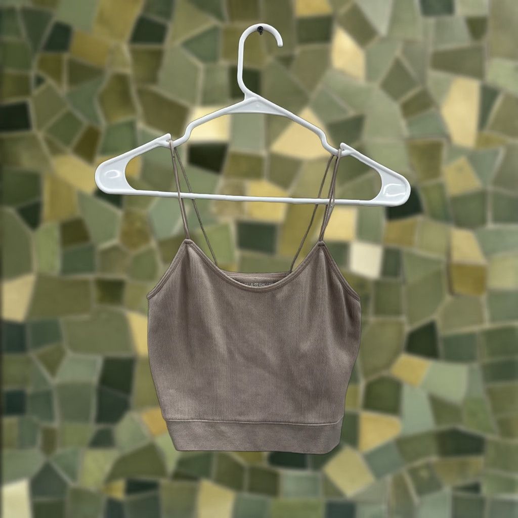 Bell Bella Seamless Crop Top Womens Size Large Tan Ribbed Sleeveless Tank Knit Nylon Spandex 80s 90s Sports Casual Workwear Size L / US 10 / IT 46 - 1 Thumbnail