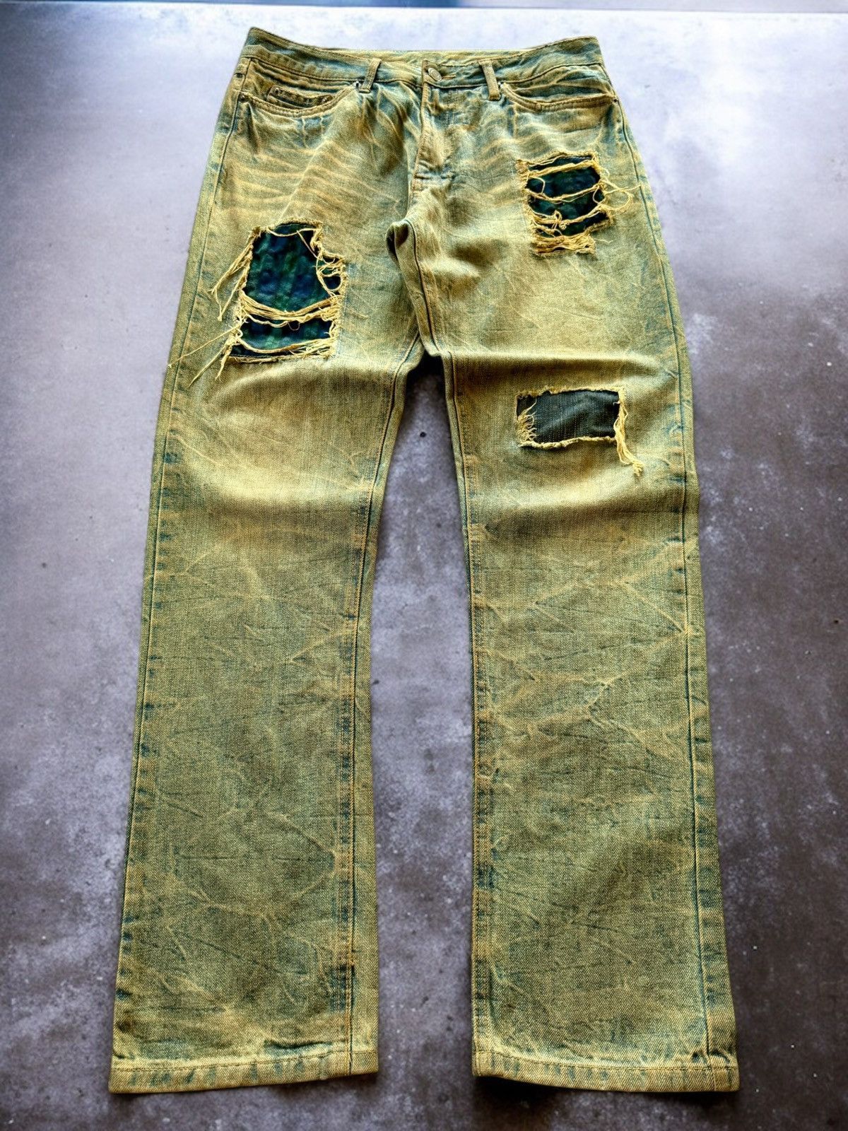 Le Grande Bleu (L.G.B.) 2000s Distressed Mud Wash Check plaid Patched Japanase Jeans Size US 29 - 1 Thumbnail