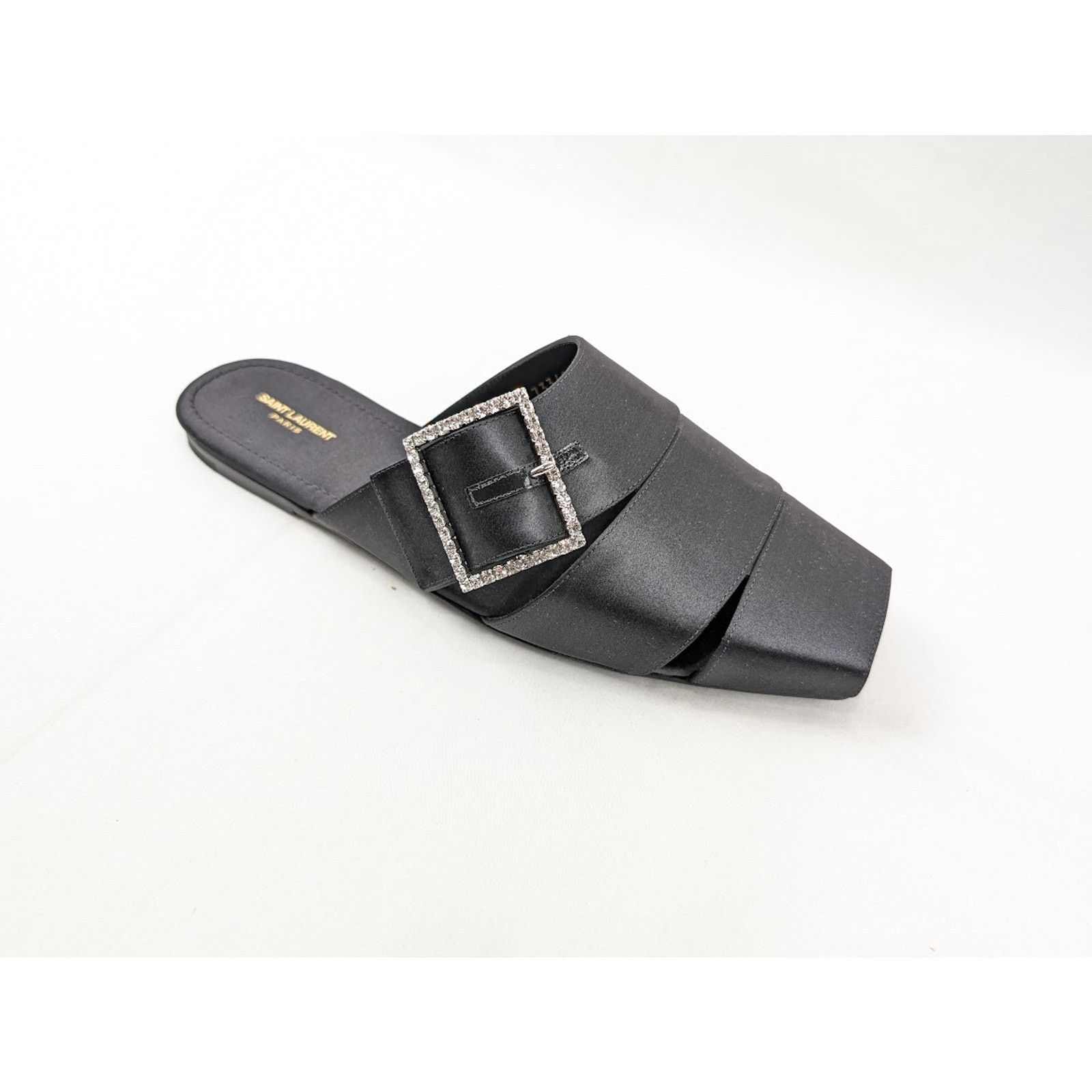 Saint Laurent Paris o1rshd1 Jacques Slide Strass Crepe Satin Sandal in Nero Size US 10.5 / EU 43-44 - 3 Thumbnail