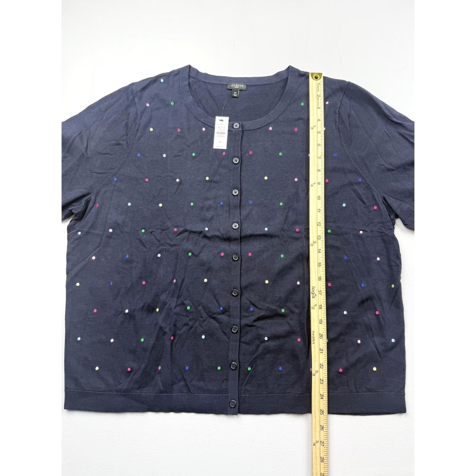 Talbots Talbots Cardigan Sweater Womens 3X Blue Polka Dot Button Front 3/4 Sleeve Knit Crew Neck Casual Spring Size XXL / US 16-18 / IT 52-54 - 5 Thumbnail