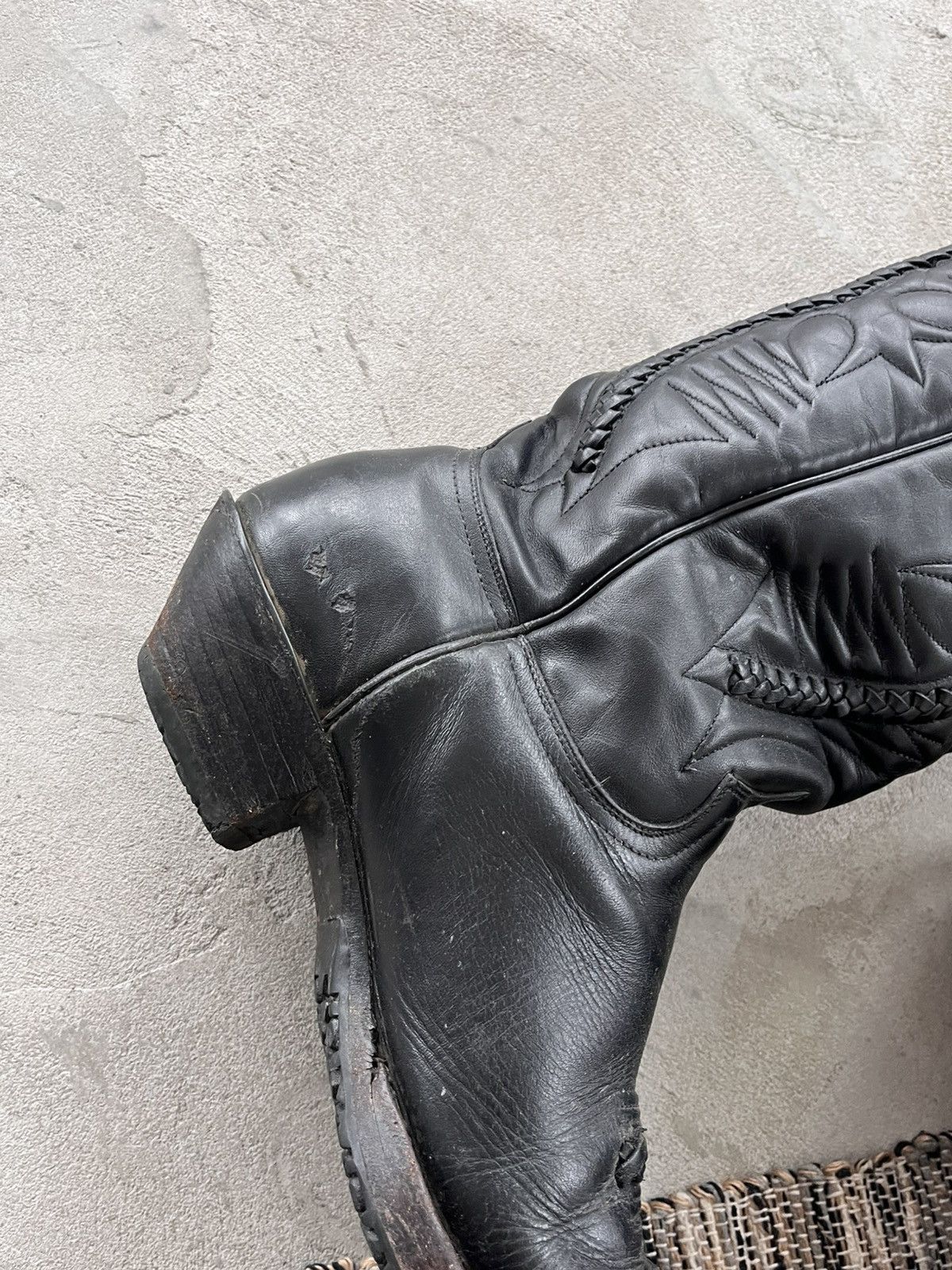 Cowboy Equipment Vintage Black Leather Cowboy High Boots Avantgarde Y2K Size US 11.5 / EU 44-45 - 10 Thumbnail