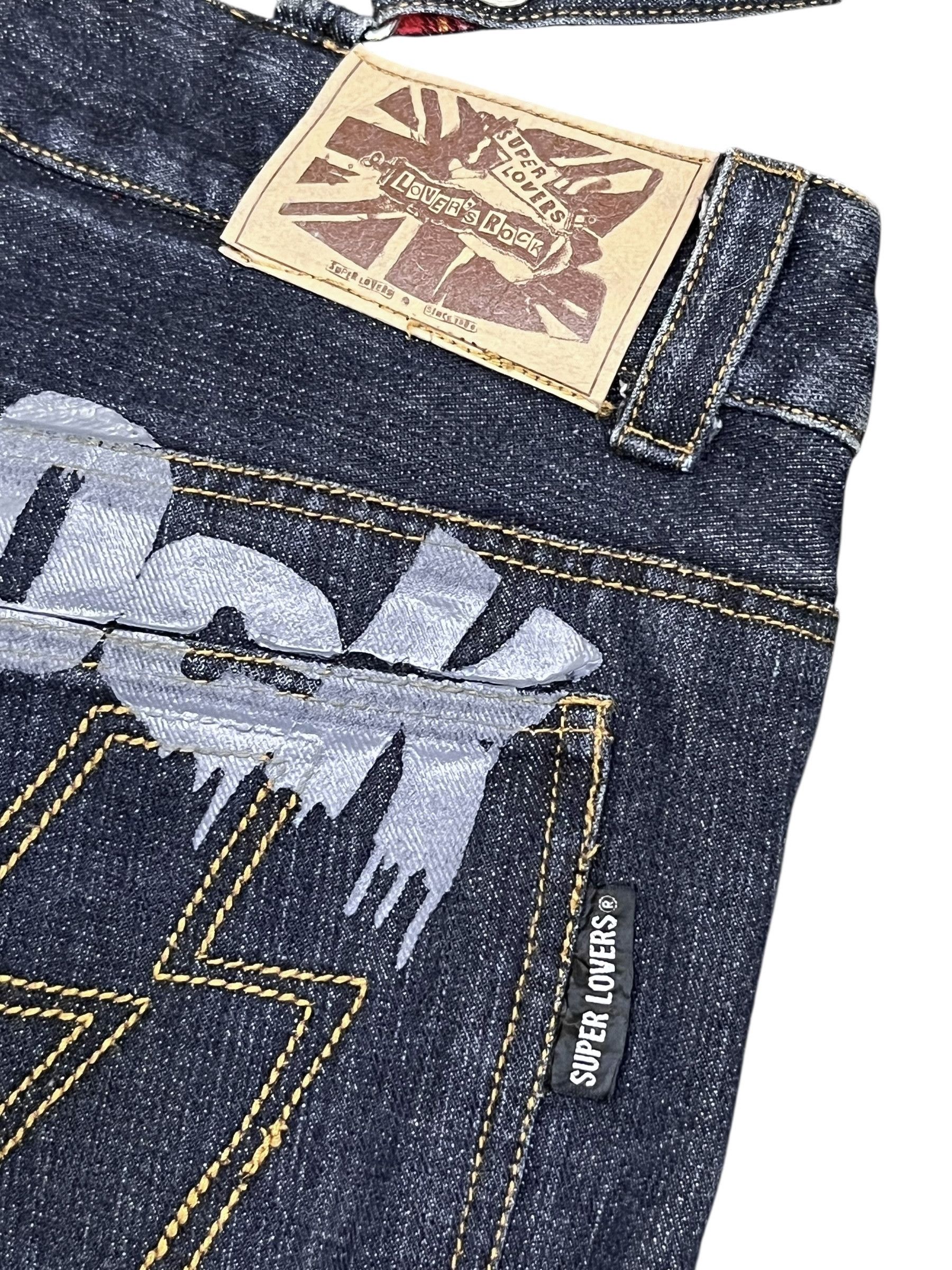 Super Lovers Vtg LOVER'S ROCK Bondage Denim Shorts | Punk Melted Spellout Size US 30 / EU 46 - 6 Thumbnail