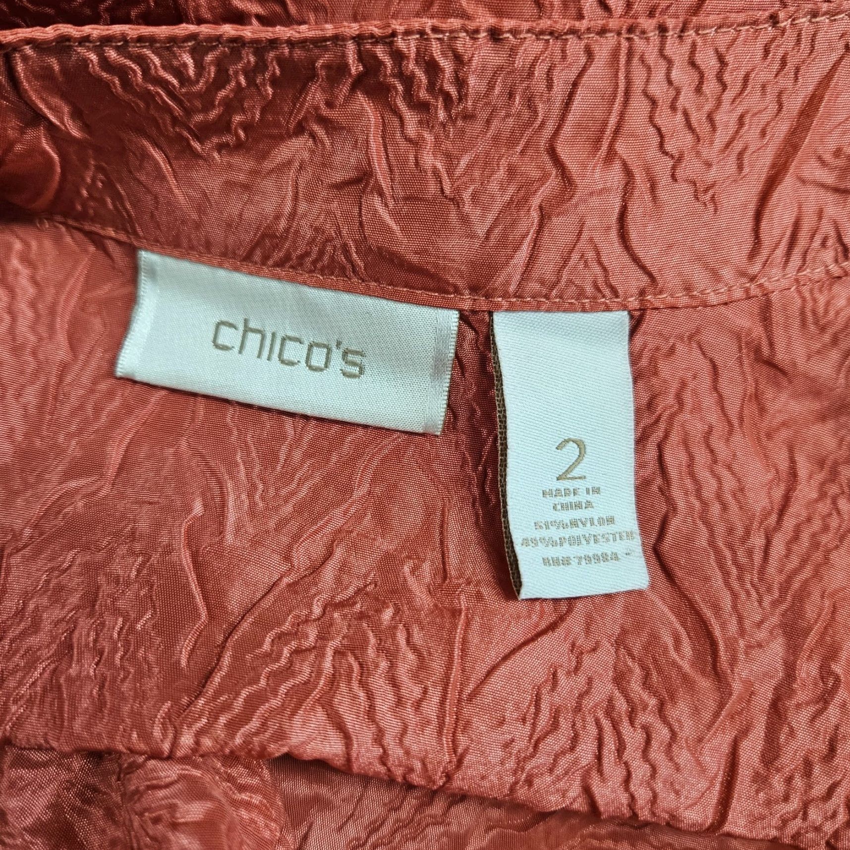 Vintage Chicos Womens Crinkle Jacket Sz Large Orange Button Front Tabbed Sleeves Size L / US 10 / IT 46 - 6 Thumbnail