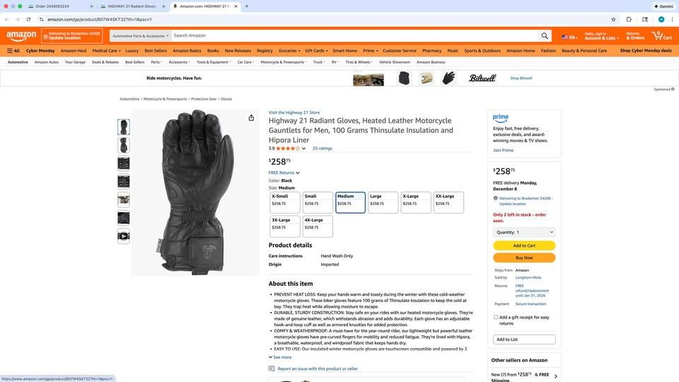 Other Highway 21 Radiant Gloves,Heated Leather Motorcycle Gauntlet Size ONE SIZE - 2 Thumbnail