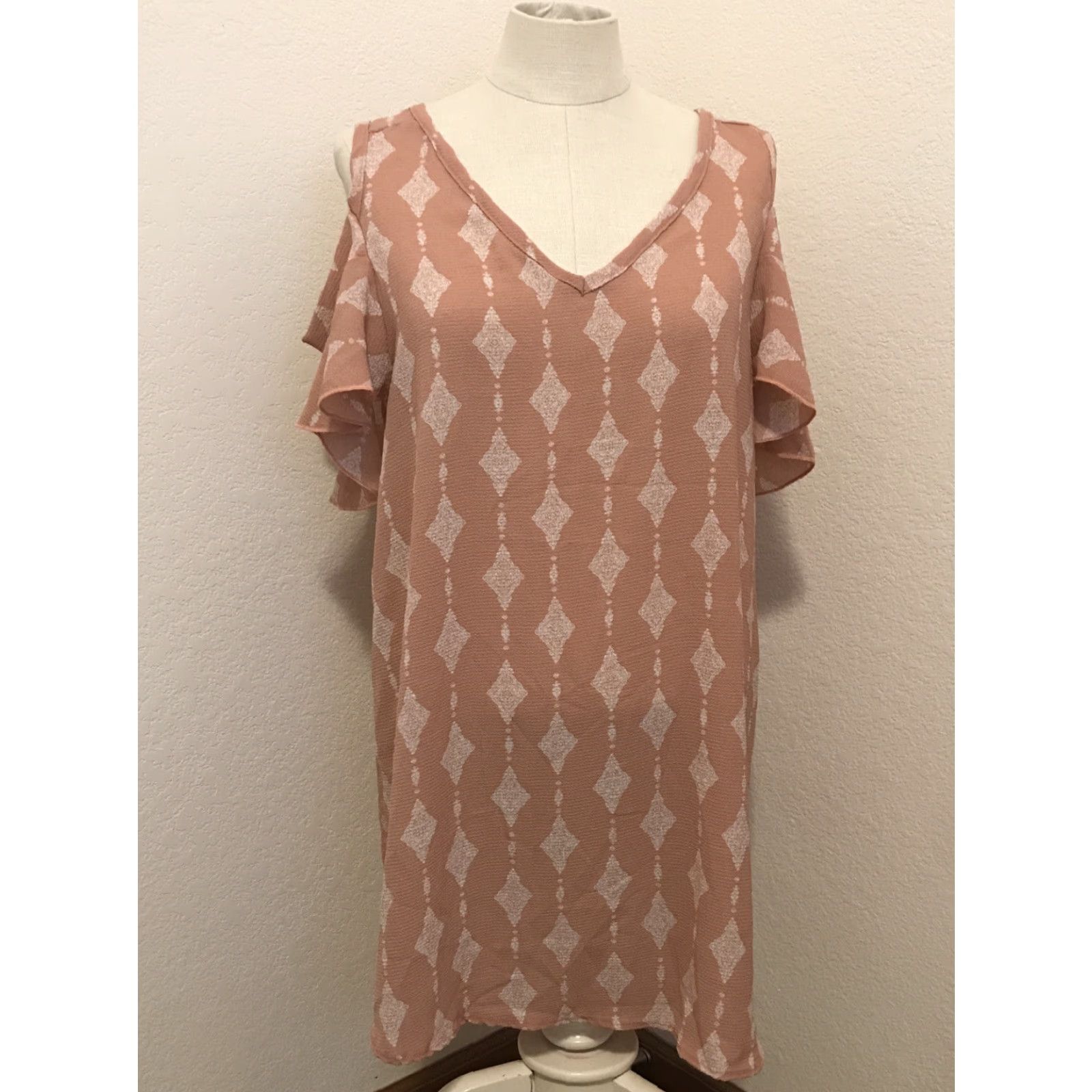 Vintage DUE TIME Maternity Blouse Shirt Womens V-Neck Cold Shoulder Short Sleeve Pink Blush XS? No, L size included. Size L / US 10 / IT 46 - 2 Thumbnail