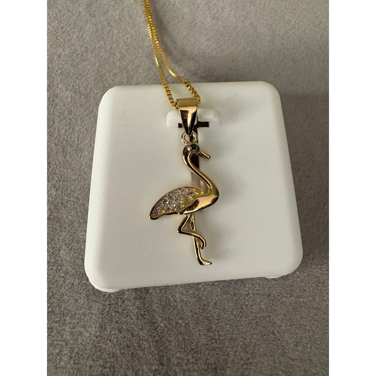 Jewelry .15ct Moissanite Flamingo Necklace, Vermeil Gold filled 925 Size ONE SIZE - 2 Thumbnail