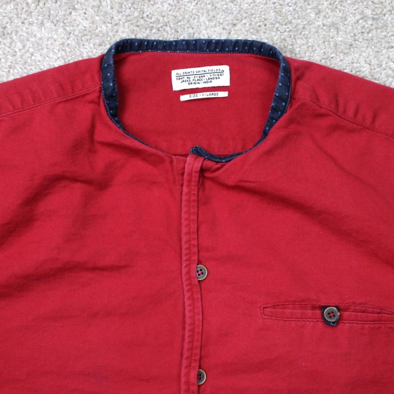 Allsaints All Saints Red Shirt Men XL Long Sleeve Button Spital Fields Pocket Collar Size US XL / EU 56 / 4 - 3 Thumbnail