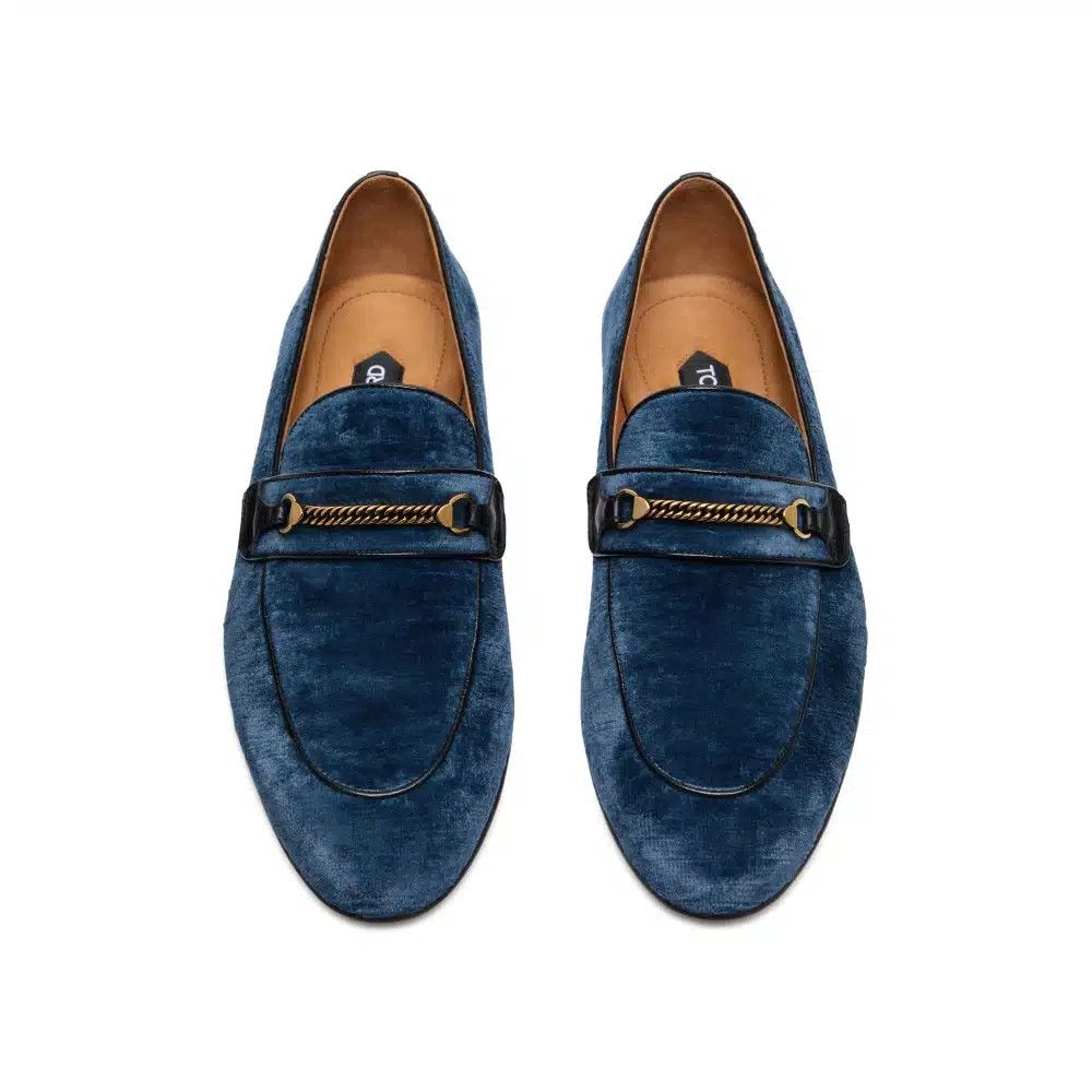 Tom Ford o1loc1c0325 J1482 Velvet Liam Chain Loafers in Blue Size US 11 / EU 44 - 2 Thumbnail