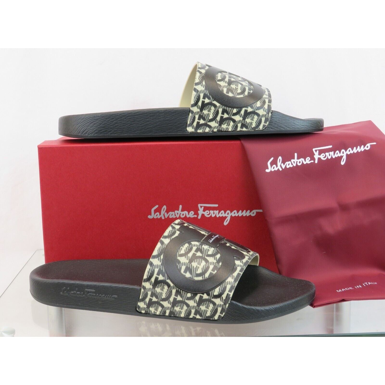 Salvatore Ferragamo FERRAGAMO GROOVE 6 BEIGE BLACK GANCINI LOGO SANDALS 10 Size US 10 / EU 43 - 6 Thumbnail