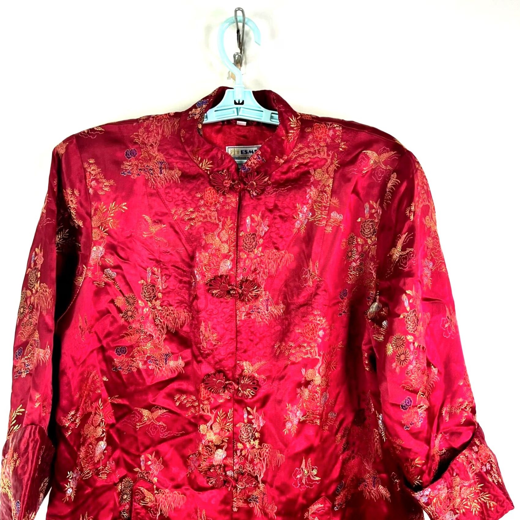Vintage VINTAGE Esme Red Embroidered House Coat Shirt XXL 1990s Art Deco Silk Duster Jacket Rayon Womens Size XXL / US 16-18 / IT 52-54 - 2 Thumbnail