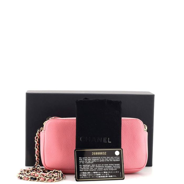 Chanel Double Zip Clutch with Chain Goatskin Pink