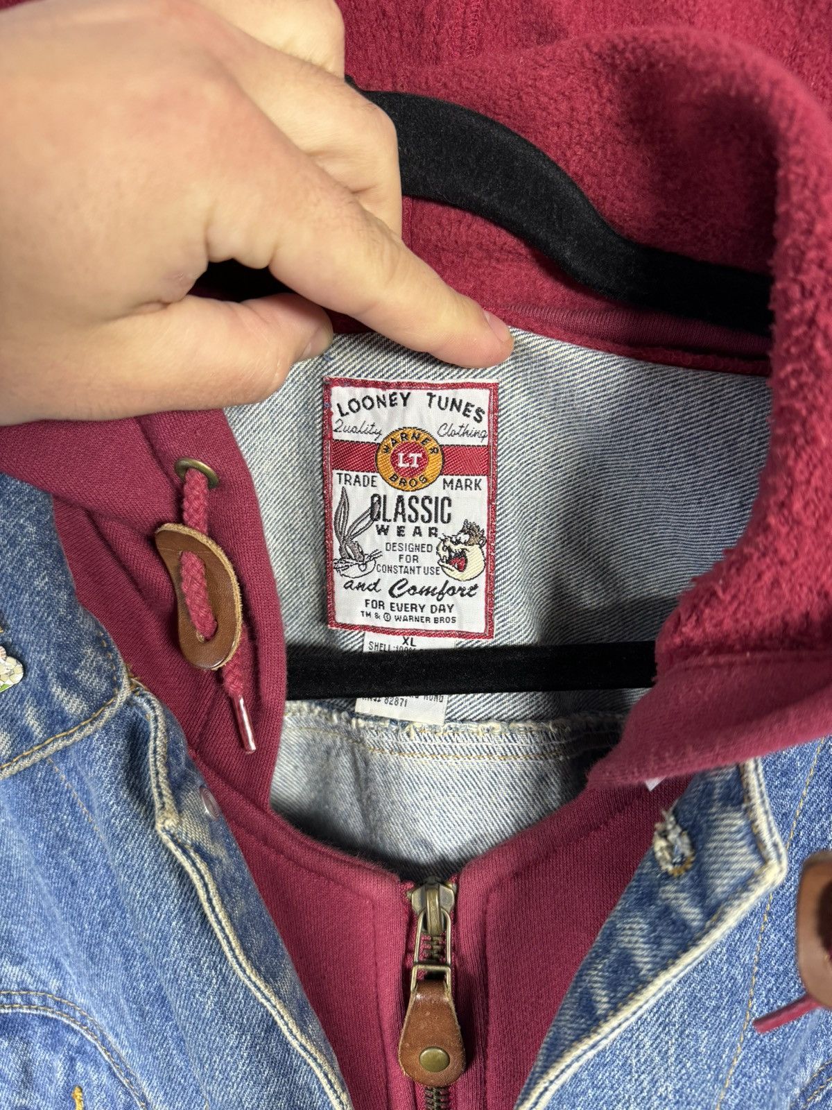 Vintage × Warner Bros All Folks Looney Tunes 1995 WB Hoodie Vest Jacket XL Denim Size US XL / EU 56 / 4 - 13 Thumbnail