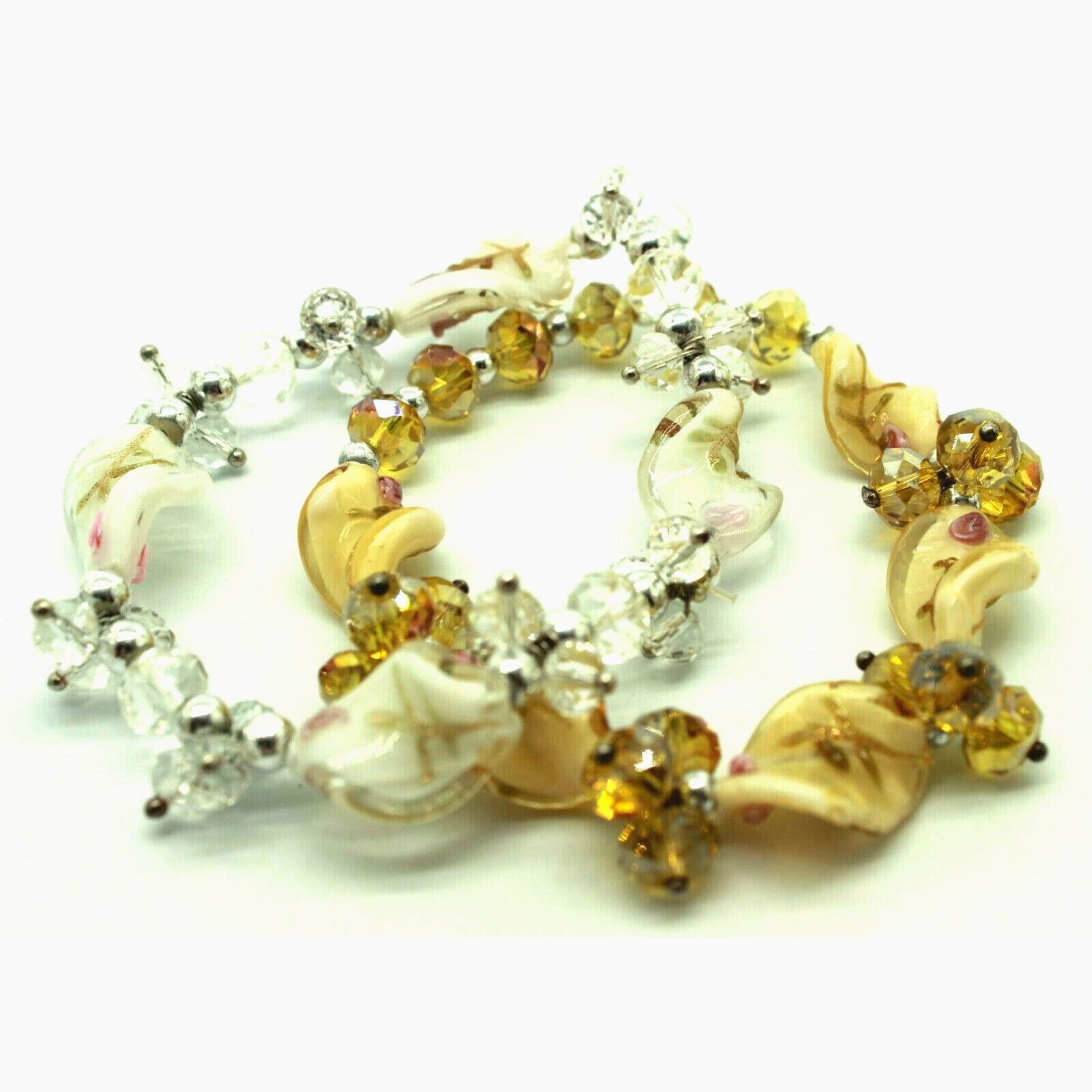 Other 2 Crystal Glass Stretch Bracelets • Clear Golden Tan White Size ONE SIZE - 1 Thumbnail