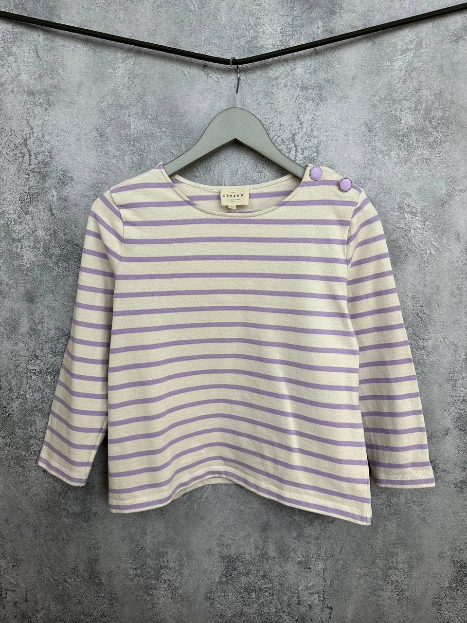 Sezane Sezane Colette Mariniere Ecru / Lilac Organic Cotton T-Shirt Size XS / US 0-2 / IT 36-38 - 2 Thumbnail