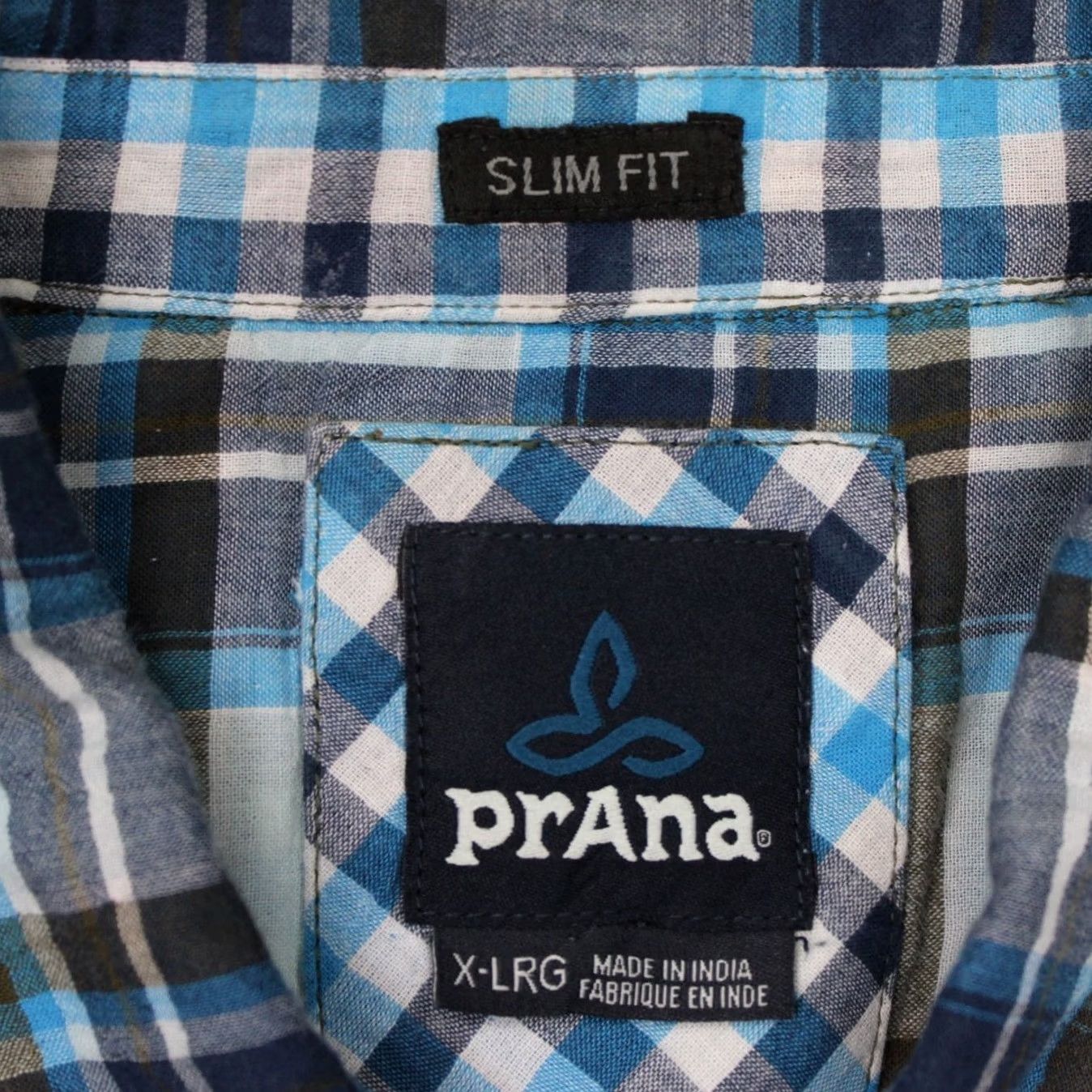 Prana prAna Zoltan Shirt Men XL Blue/White Slim Fit Organic Cotton Short Sleeve Button-Up Shirt Size US XL / EU 56 / 4 - 7 Thumbnail