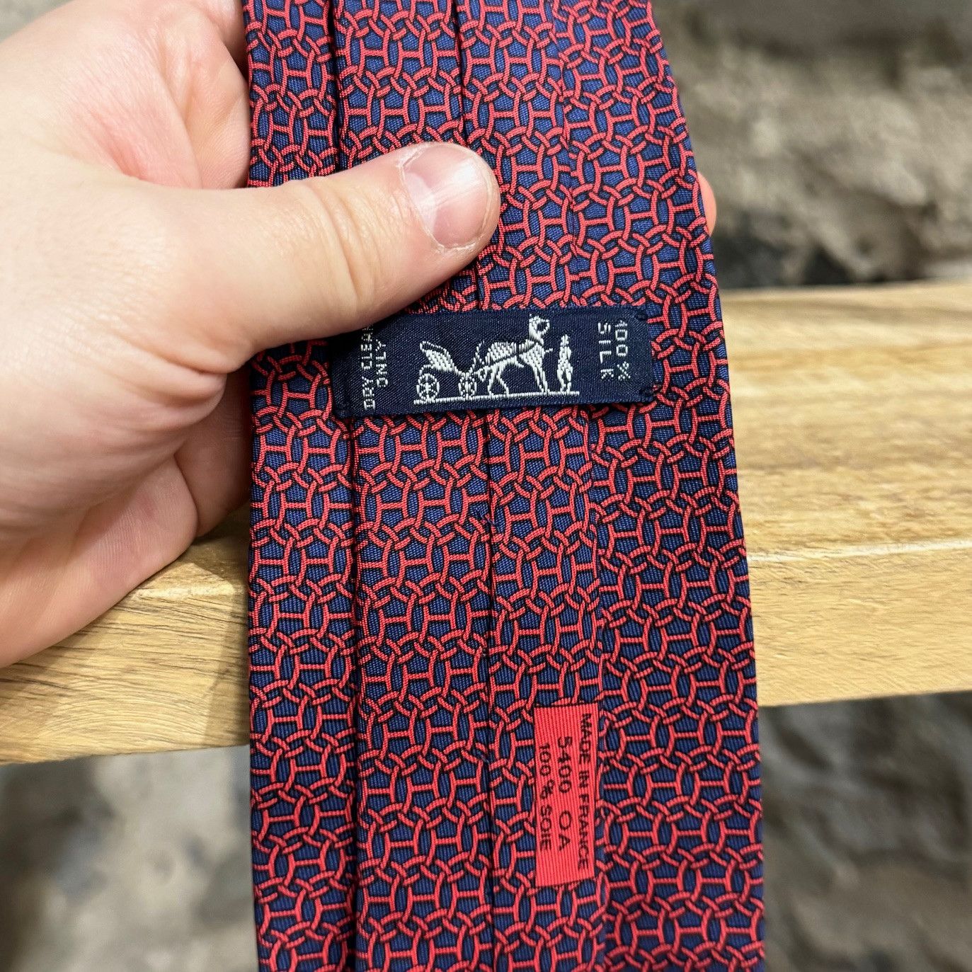 Hermes Hermès Ring Chain H Pattern Navy Silk Tie Size ONE SIZE - 4 Thumbnail