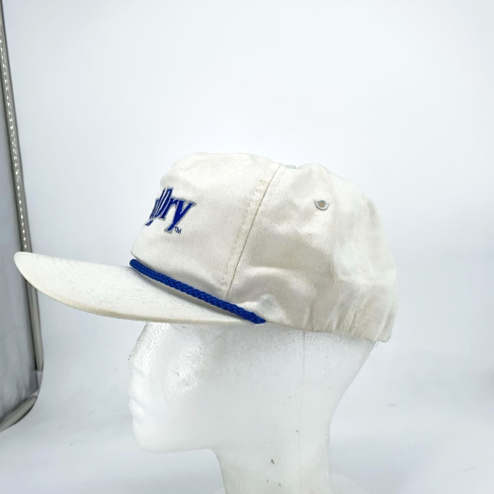 Budweiser VINTAGE Bud Dry Beer Hat Cap Strap Back White Blue Rope Budweiser Beer Promo 90s Mens Adjustable Cap White Beer 90s Budweiser Mens Hat Size ONE SIZE - 2 Thumbnail