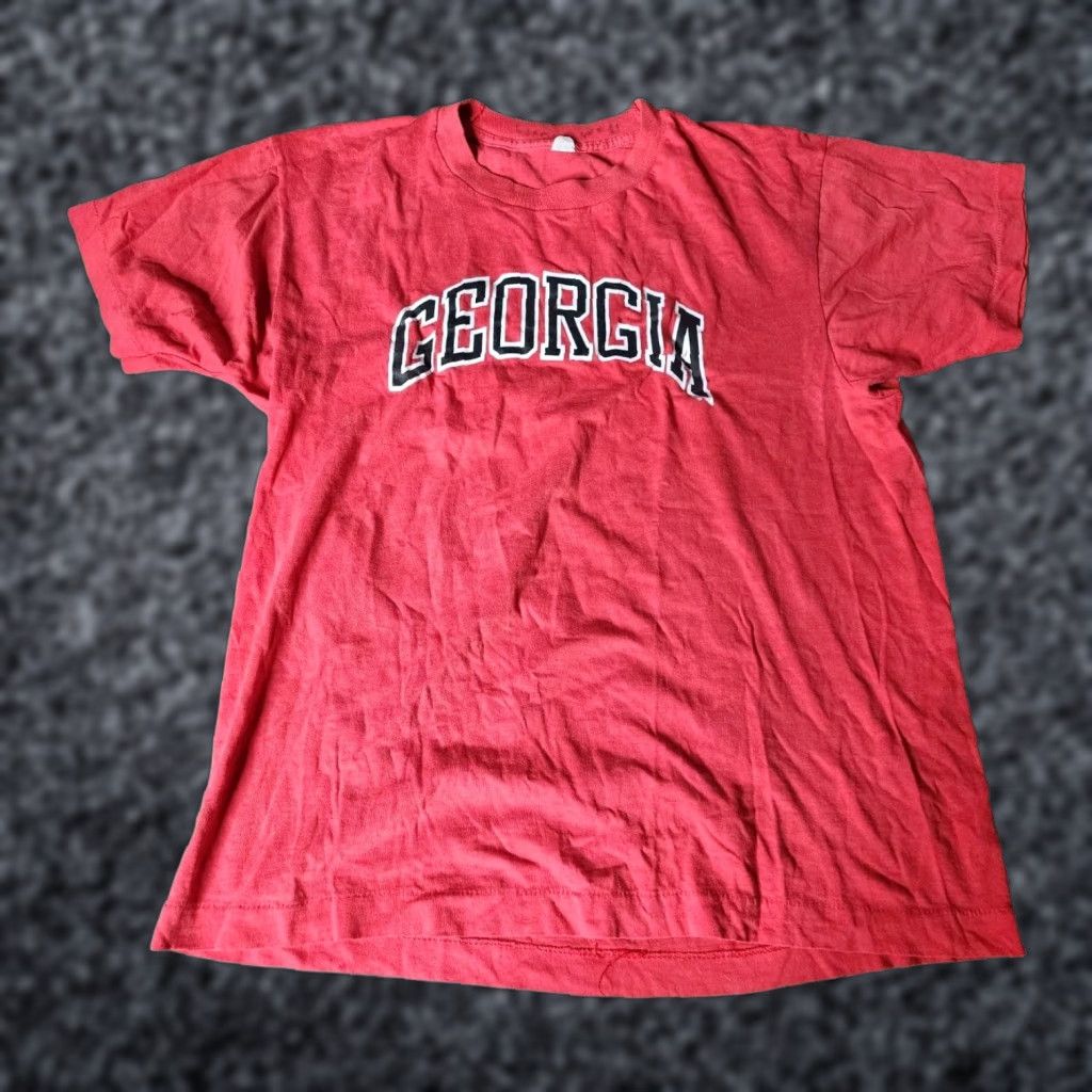 Vintage Vintage Men's M Georgia Spellout T-Shirt 1980s Red Crew Neck Short Sleeve All Seasons Size US M / EU 48-50 / 2 - 1 Thumbnail