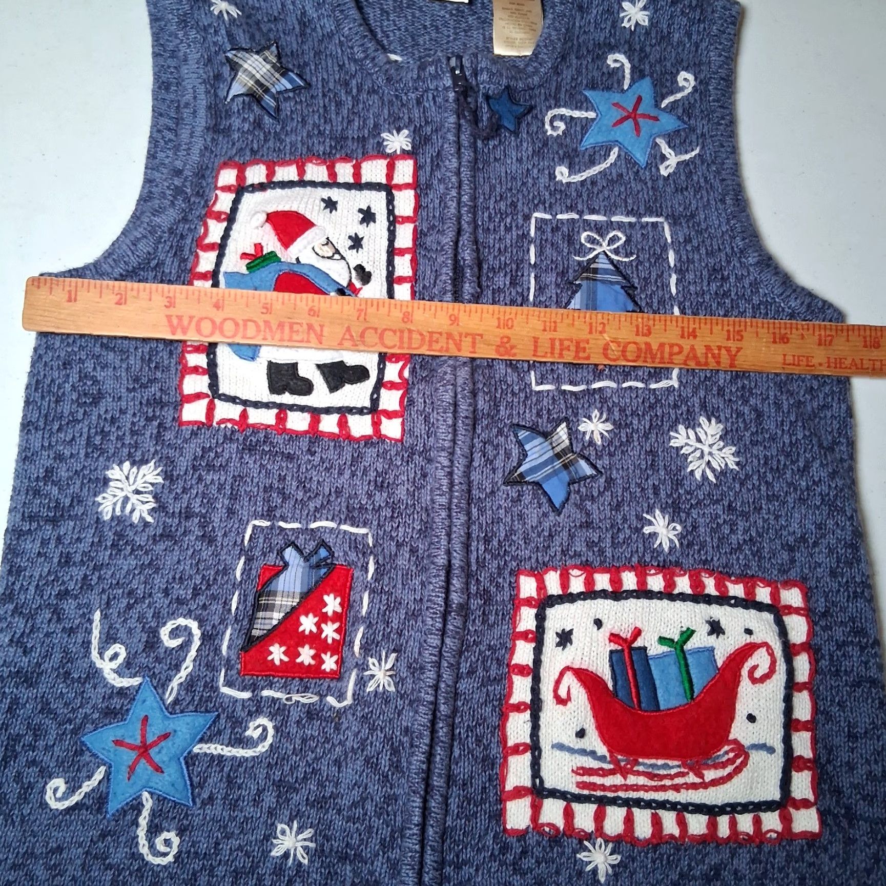 Vintage VINTAGE Bobbie Brooks Christmas Sweater Vest Womens S Sleeveless V-Neck Santa Sleigh Snow Embroidered Readable Pattern Cotton Ramie Blue Size S / US 4 / IT 40 - 3 Thumbnail
