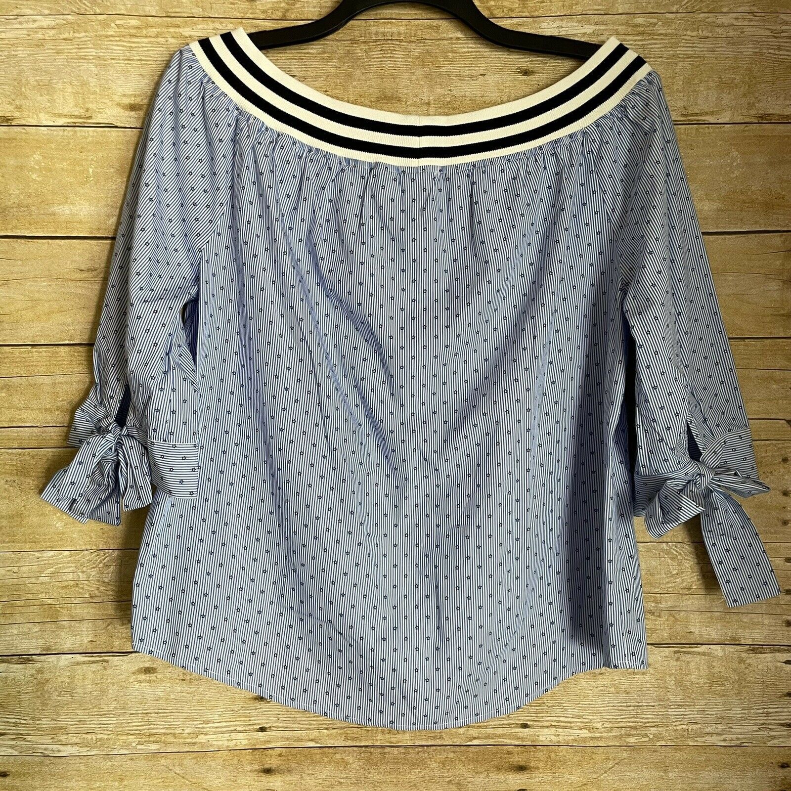 BLANKNYC BLANKNYC Stars Blue Off The Shoulder Top - Size Large Size L / US 10 / IT 46 - 4 Thumbnail