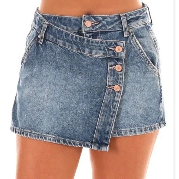 Free People NWT Free People Women’s Denim Mini Skirt 31 Asymmetrical Y2K Size 31" - 1 Thumbnail