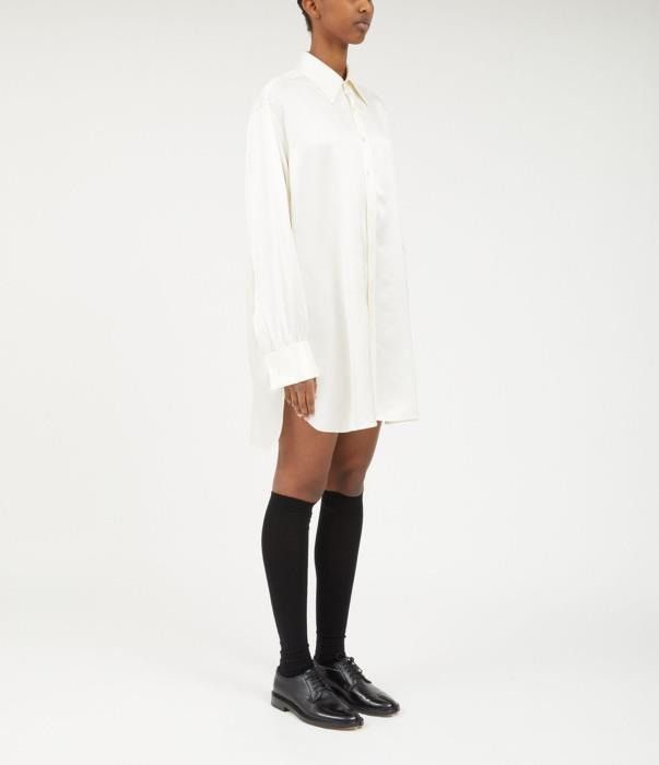 Maison Margiela o1bcso1str0526 Long Silk Shirt in White Size S / US 4 / IT 40 - 2 Thumbnail