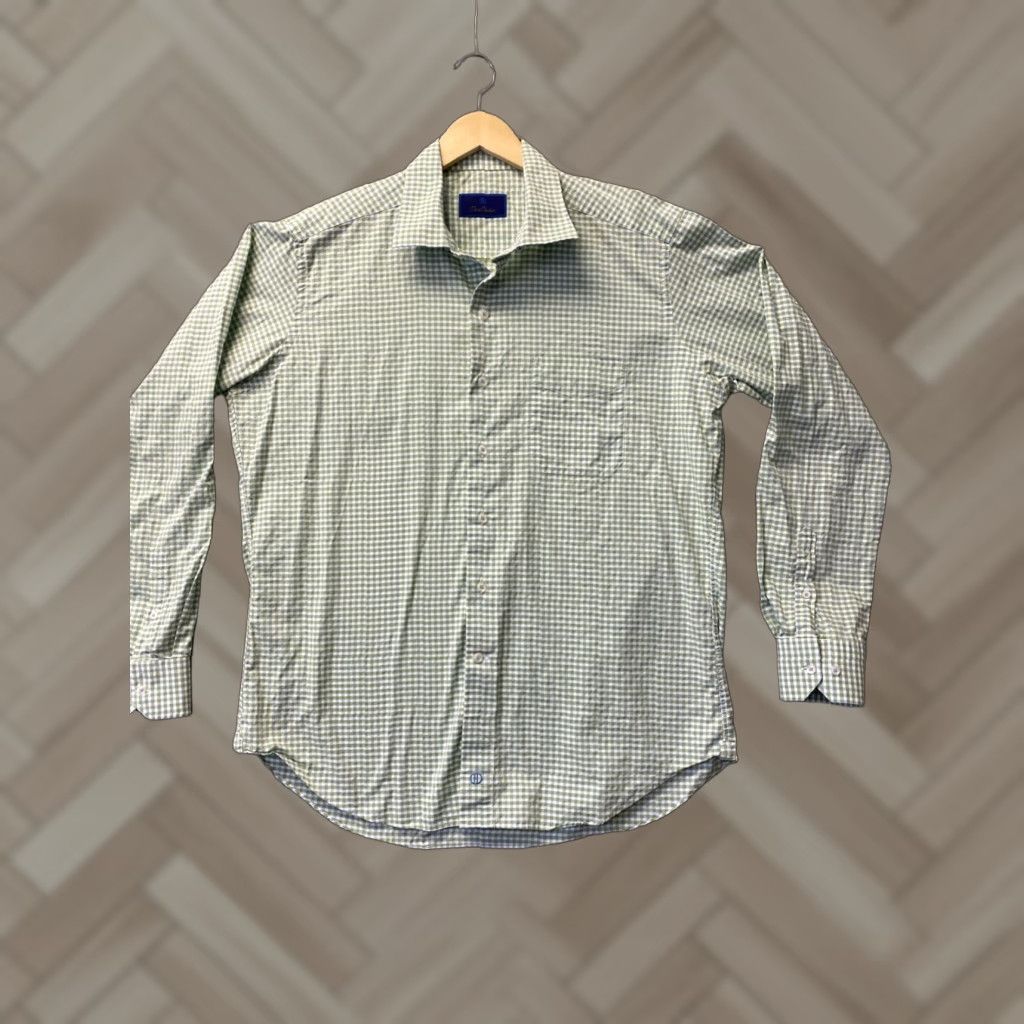 David Donahue David Donahue Dress Shirt Mens XL Green Micro Check Slim Long Sleeve Button Front 0330 Size 46R - 1 Thumbnail