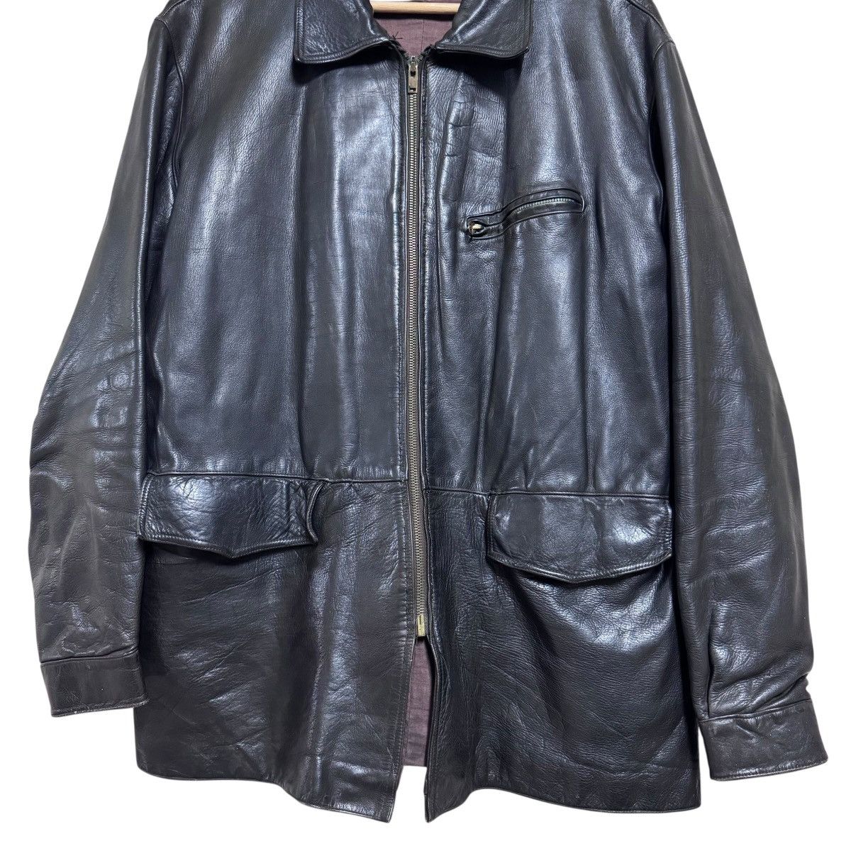 Vintage Vintage 50s Horsehide Leather Hunting Jacket Lightning Zip Size US L / EU 52-54 / 3 - 4 Thumbnail