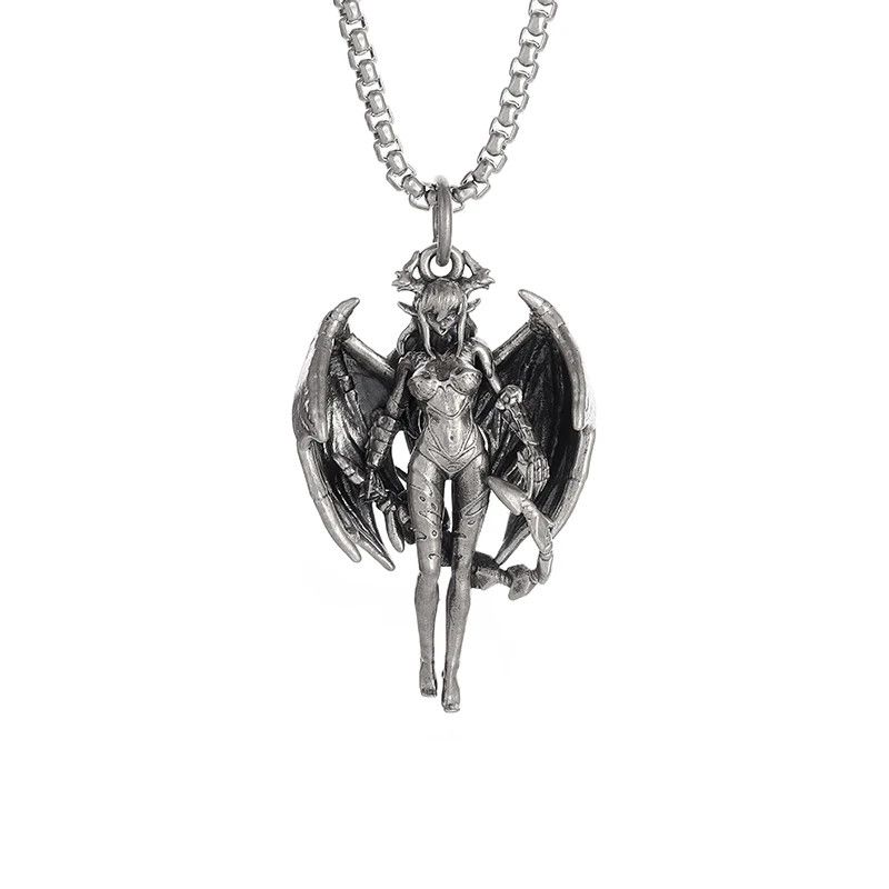 Jewelry Sexy Witch Winged Goddess with Long Knife Pendant Necklace Size ONE SIZE - 3 Thumbnail