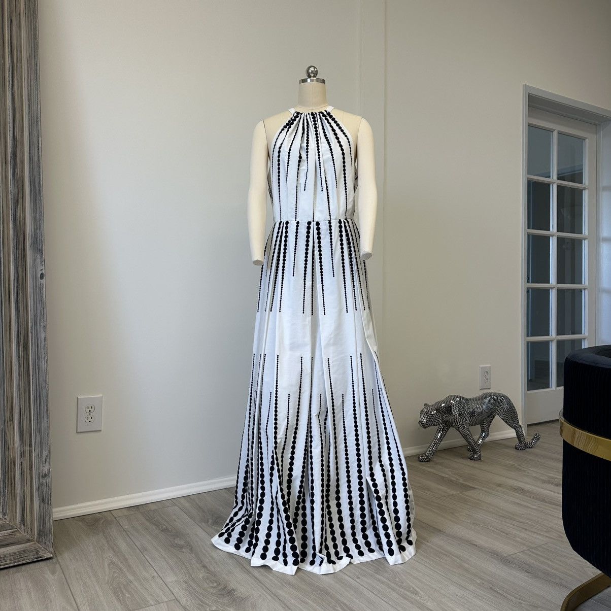 Elie Saab Elie Saab Moon Embroidered Poplin Dress In White And Black Size M / US 6-8 / IT 42-44 - 5 Thumbnail