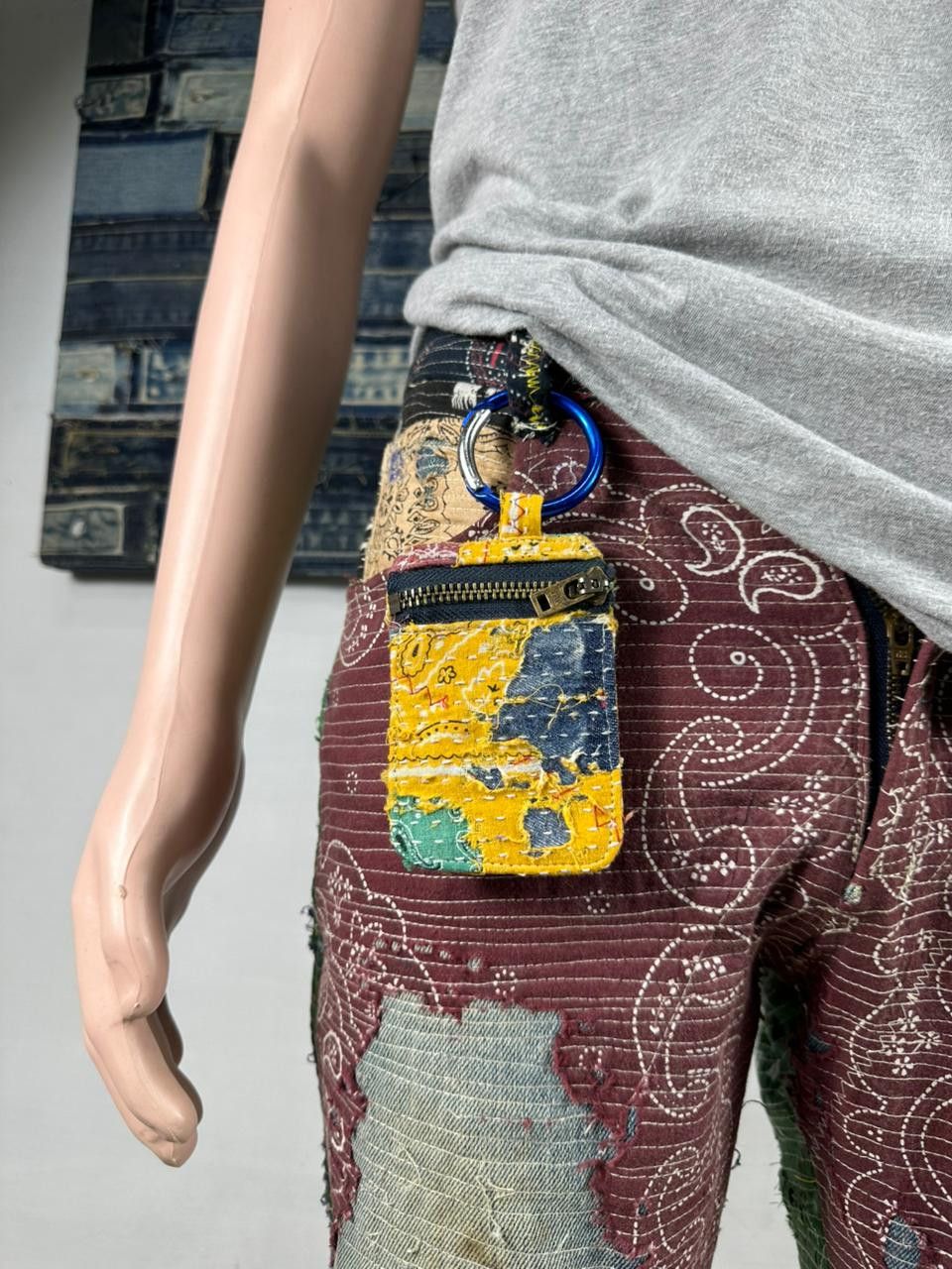 Handmade Custom Made Distressed Paisley Patchwork Boro Keychain Size ONE SIZE - 1 Thumbnail
