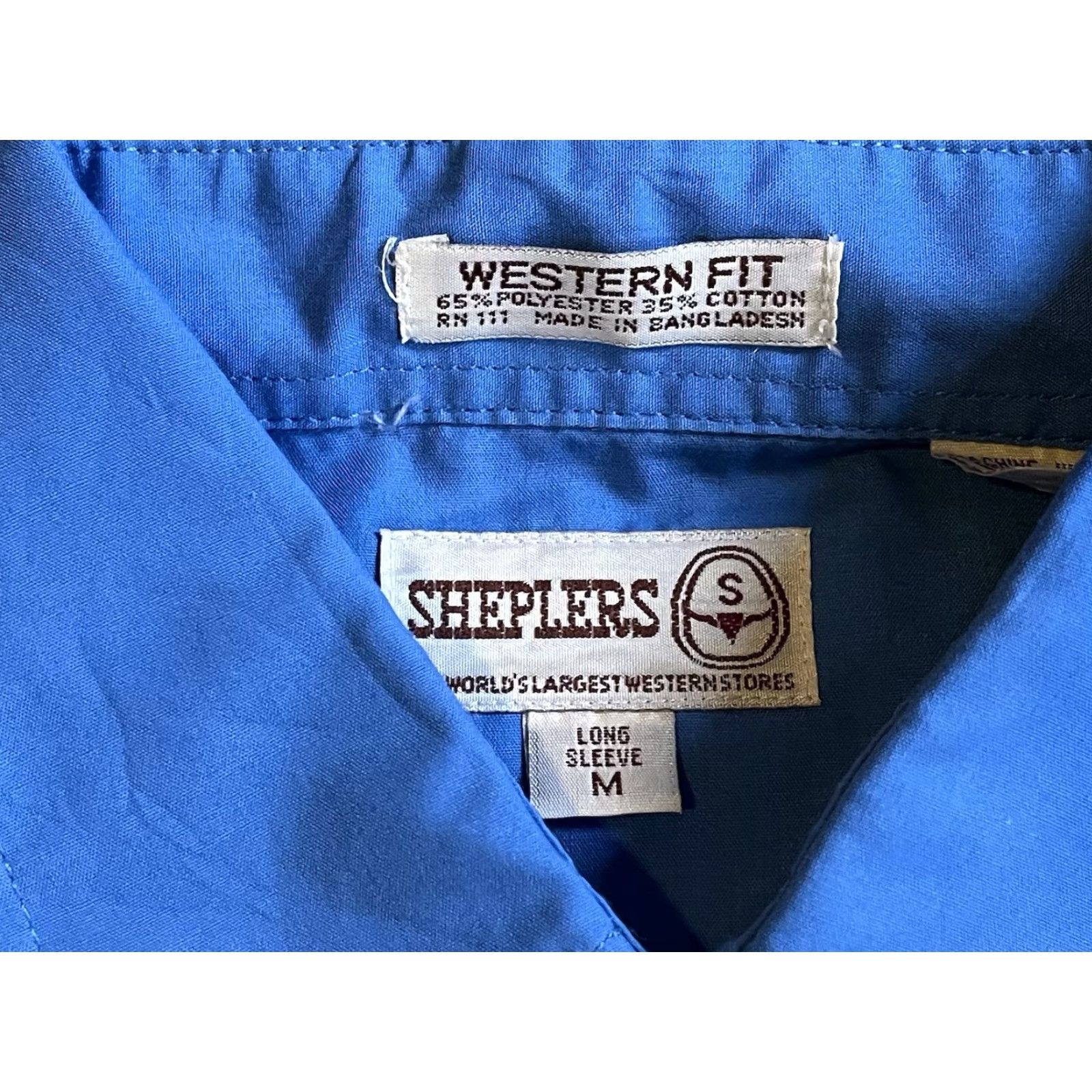 Vintage VINTAGE Sheplers Western Fit Shirt Men’s M Blue Pearl Snap Shirt Regular Mens Blue 80s Classic Cowboy Grunge USA Western Button-Up Shirt Size US M / EU 48-50 / 2 - 6 Thumbnail