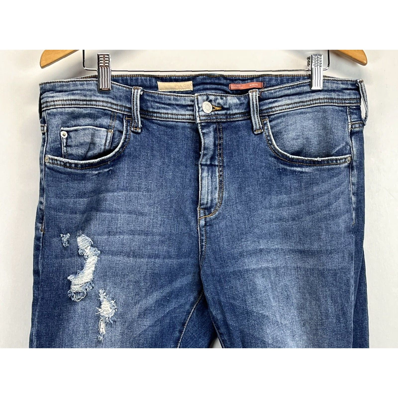 Vintage Anthropologie Pilcro Jeans Women 30P Blue Distressed Stretch Boyfriend Size 30" / US 8 / IT 44 - 2 Thumbnail