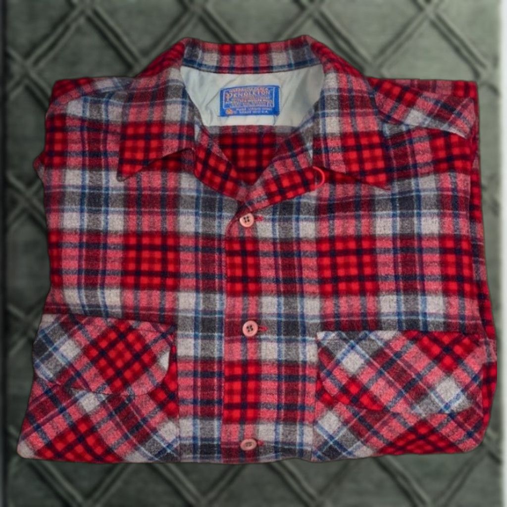 Pendleton VINTAGE Pendleton Board Shirt Jacket Shacket Red Plaid Wool Loop Collar Men’s L USA Size US L / EU 52-54 / 3 - 1 Thumbnail